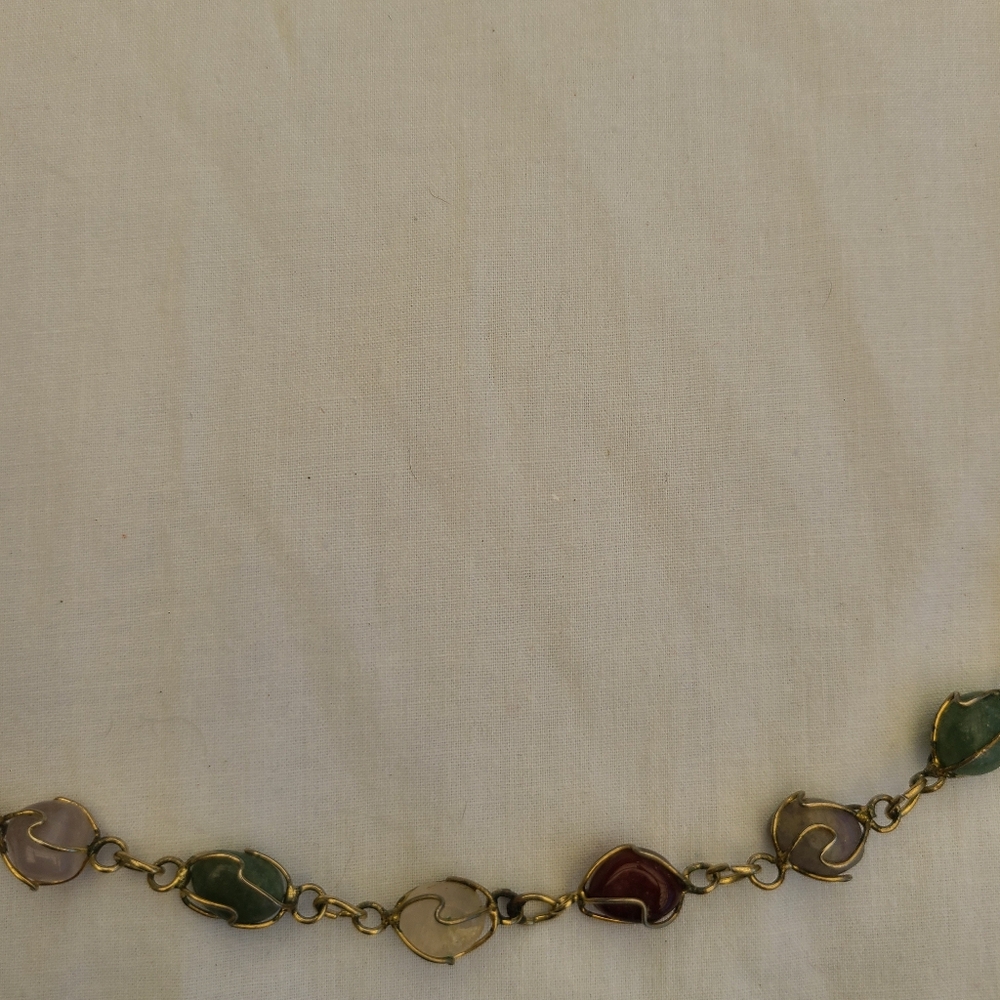 Vintage Cage Stone Necklace, Wire Wrapped Semi Precious Gemstones 26" Necklace - Picture 3 of 5